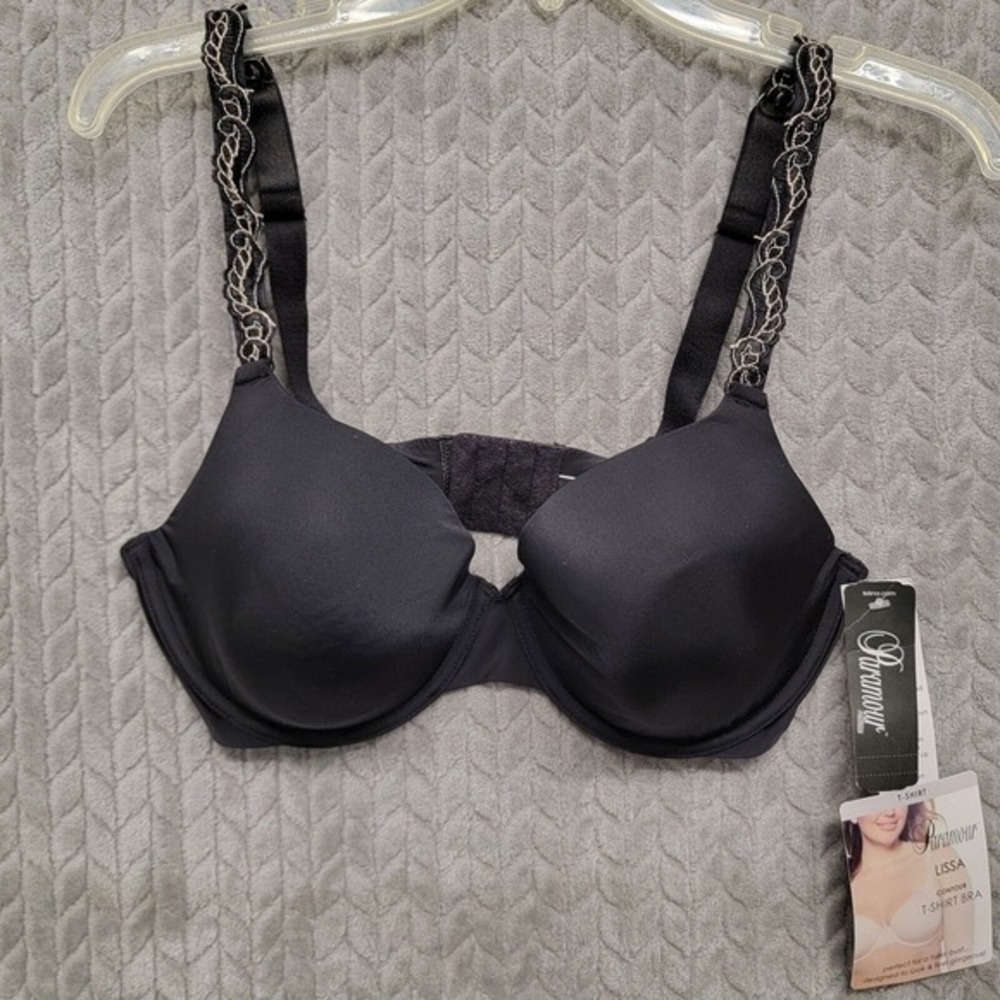 Paramour T Shirt Bra 38D Underwire Plunge Contour Lissa Black T135035